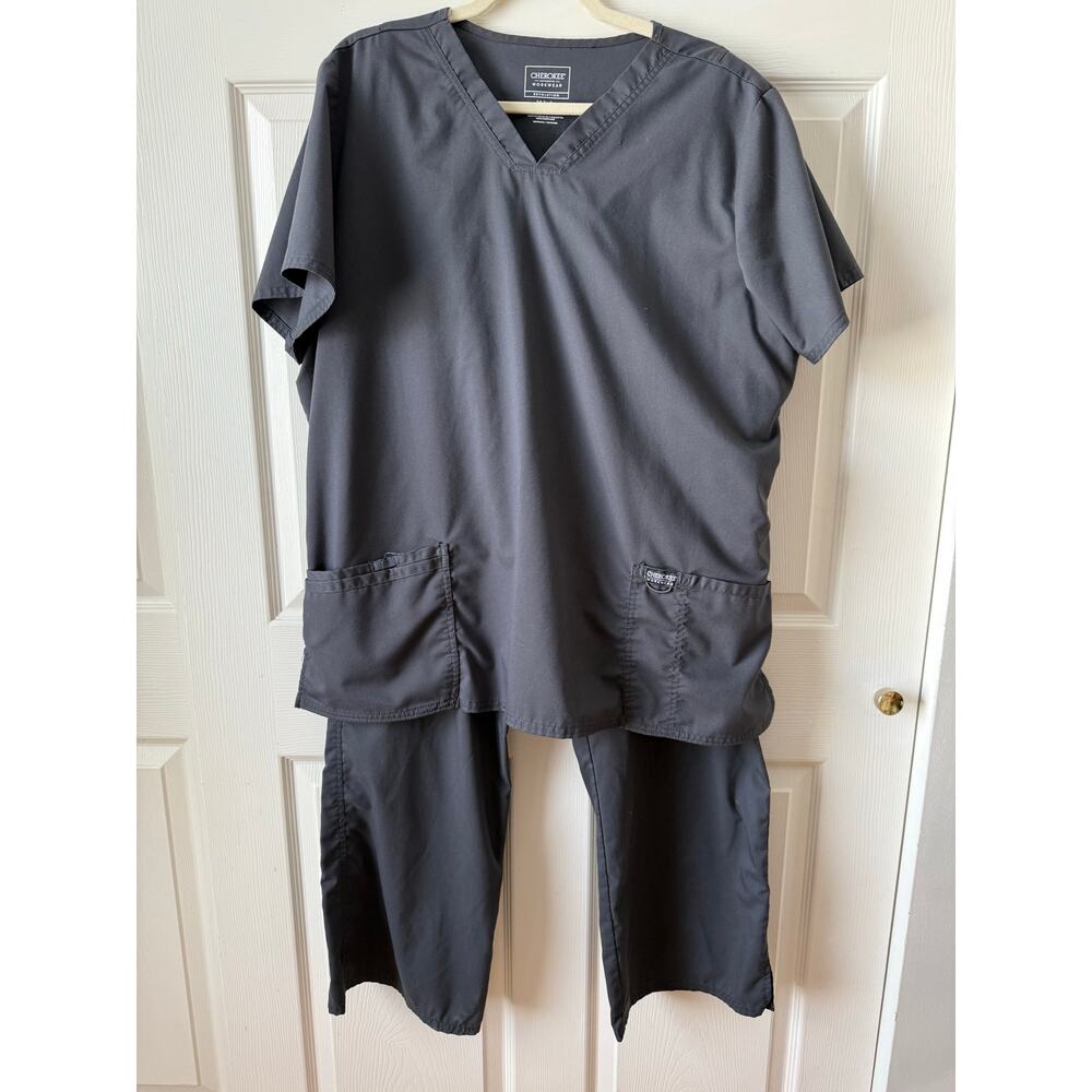 Cherokee Workwear Revolution Gray Scrubs Set Top Pants Womens Size 2XL Nurse